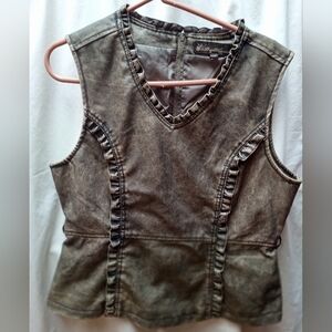 Dollhouse Women's Sleeveless Faux Leather Ruffled Top